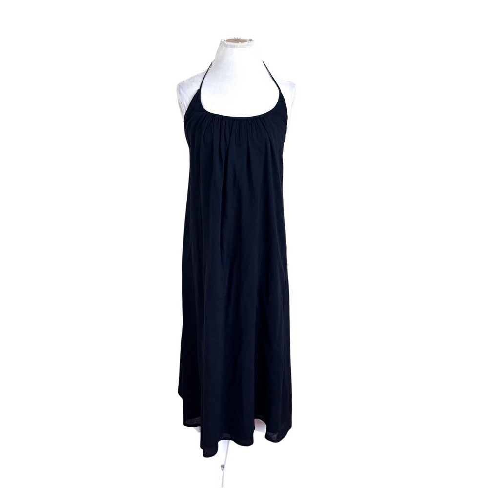 J Crew Boho Euro Summer Halter Midi Dress Small Black Cotton Open Back A-Line